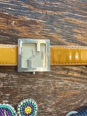 Fendi Yellow Patent Leather Square-Frame Watch